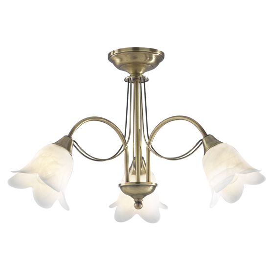 Doublet 3 Light Semi Flush Antique Brass Alabaster Glass