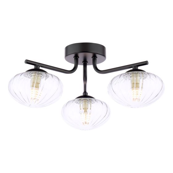 Ede 3 Light Semi-Flush Matt Black and Glass