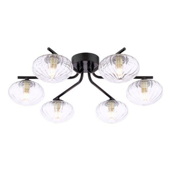 Ede 6 Light Semi-Flush Matt Black and Glass