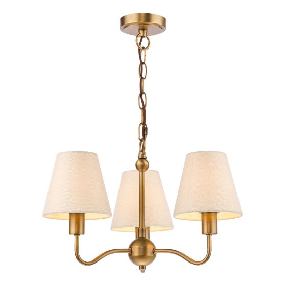 Elara 3 Light Pendant Antique Bronze With Linen Hardback Shades
