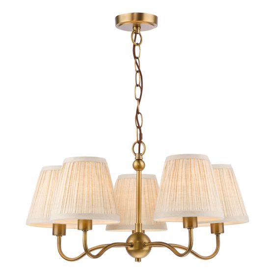 Elara 5 Light Pendant Antique Bronze With Natural Linen Pleated Shades