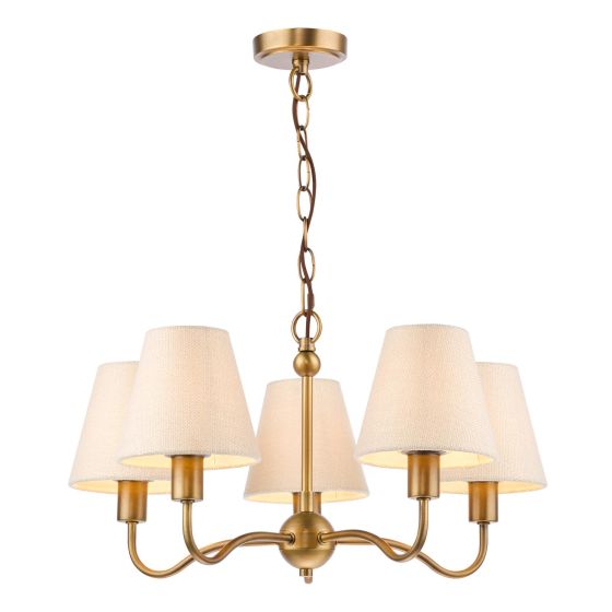 Elara 5 Light Pendant Antique Bronze With Linen Hardback Shades