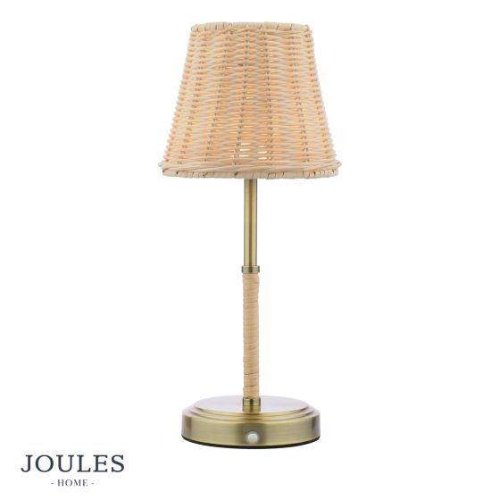 Joules Elcot Rechargeable Table Lamp Antique Brass With Rattan Shade LED