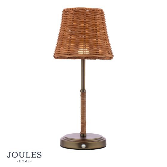 Joules Elcot Rechargeable Table Lamp Satin Bronze With Rattan Shade LED