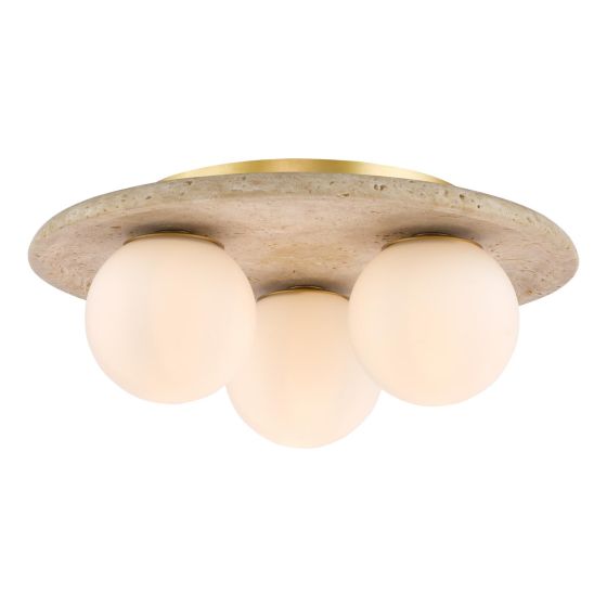 Elgor 3 Light Bathroom Ceiling Light Travertine and Opal Glass IP44