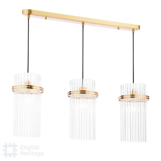 Eltham 3 Light Bar Pendant Antique Gold and Glass