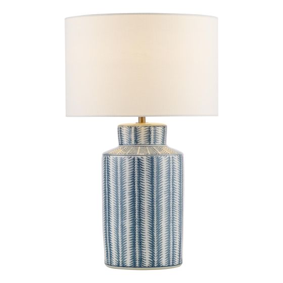 Ennio Table Lamp Blue Ceramic and Antique Brass With Linen Shade