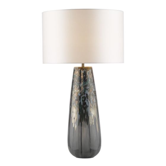Erdis Table Lamp Blue Art Glass and Antique Bronze With Ivory Shade