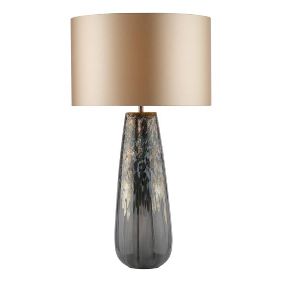 Erdis Table Lamp Blue Art Glass and Antique Bronze With Taupe Shade