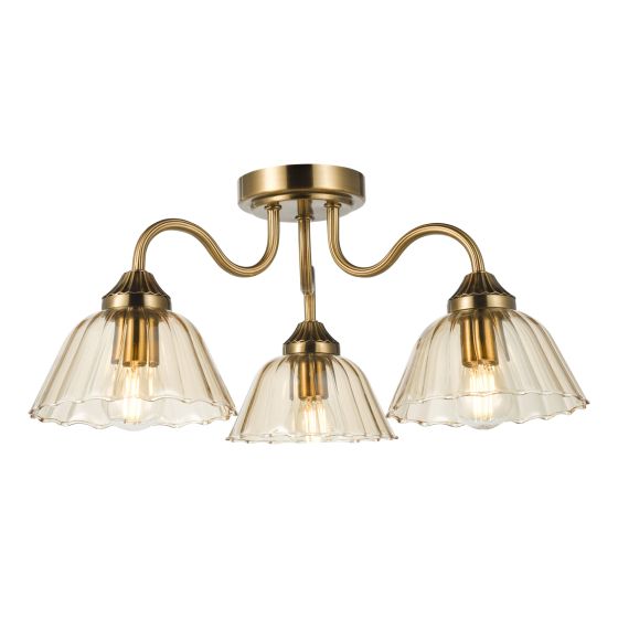Erika 3 Light Semi-Flush Antique Bronze and Amber Glass