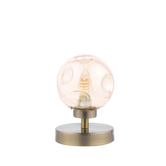 Esben Touch Table Lamp Antique Brass With Closed Organic Amber Glass
