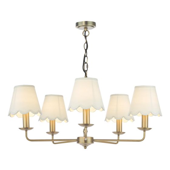 Favian 5 Light Pendant Matt Bronze With White Linen Scalloped Shade