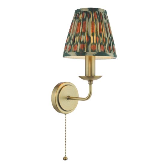 Favian Wall Light Matt Bronze With Red and Green Pleated Ikat Shade