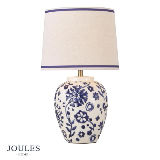 Joules Normanby Table Lamp Blue Ceramic and Antique Brass With Shade