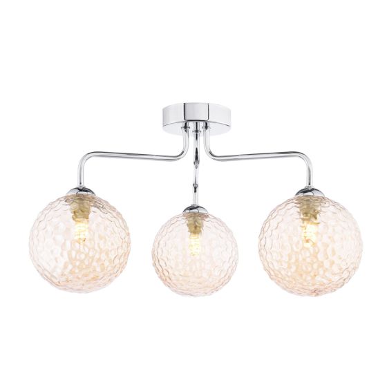 Feya 3 Light Semi Flush Polished Chrome With Amber Hammered Glass