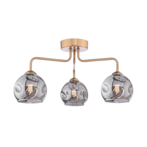 Feya 3 Light Semi-Flush Antique Bronze With Organic Smoked Glass