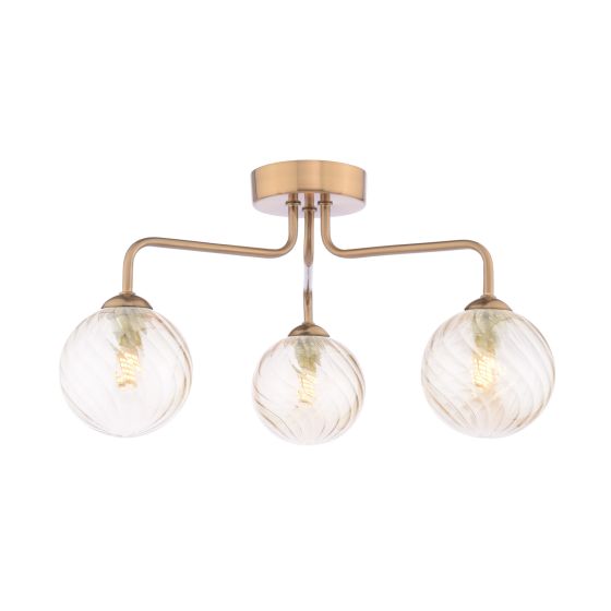 Feya 3 Light Semi-Flush Antique Bronze With Twisted Amber Glass