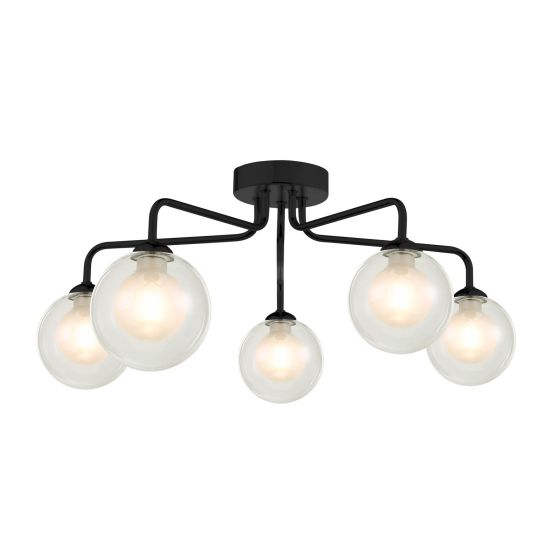Feya 5 Light Semi Flush Matt Black With Clear/Opal Glass