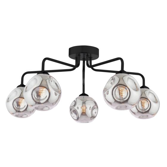 Feya 5 Light Semi-Flush Matt Black and Smoked Glass