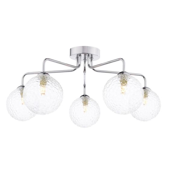 Feya 5 Light Semi Flush Polished Chrome With Clear Hammered Glass