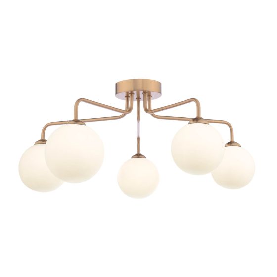 Feya 5 Light Semi-Flush Antique Bronze With Opal Glass