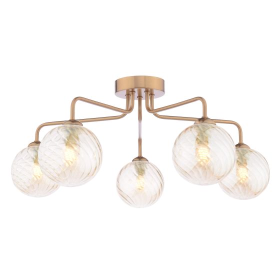 Feya 5 Light Semi-Flush Antique Bronze With Twisted Amber Glass