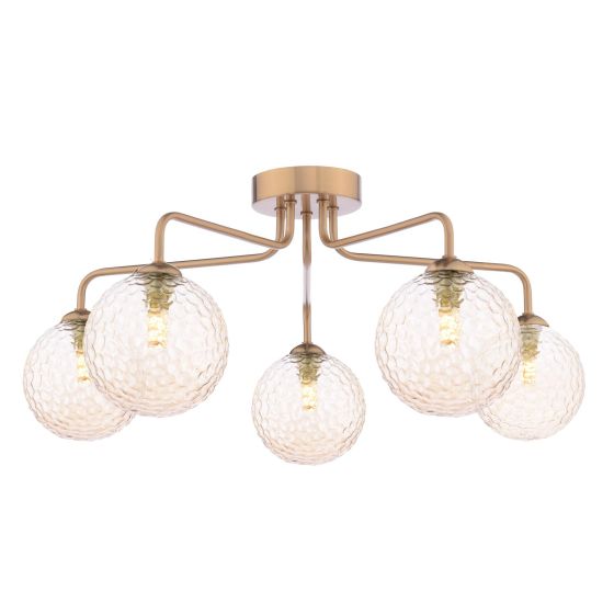 Feya 5 Light Semi-Flush Antique Bronze With Amber Hammered Glass