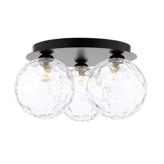 Foley 3 Light Flush Matt Black With Clear Dimpled Glass