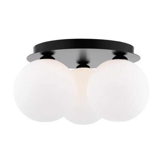 Foley 3 Light Flush Matt Black With Opal Glass