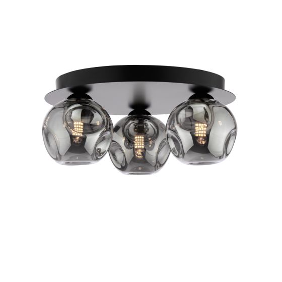 Foley 3 Light Flush Matt Black With Closed Organic Smoked Glass