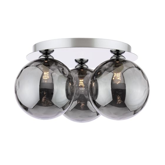 Foley 3 Light Flush Polished Chrome With Smoked Dimpled Glass