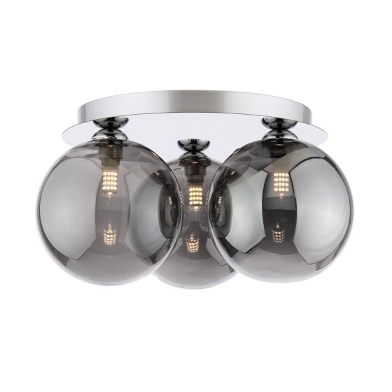 Foley 3 Light Flush Polished Chrome With Smoked Glass