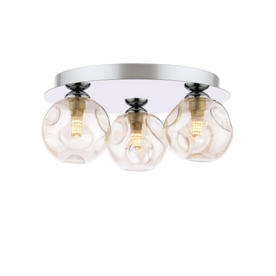 Foley 3 Light Flush Polished Chrome With Closed Organic Amber Glass