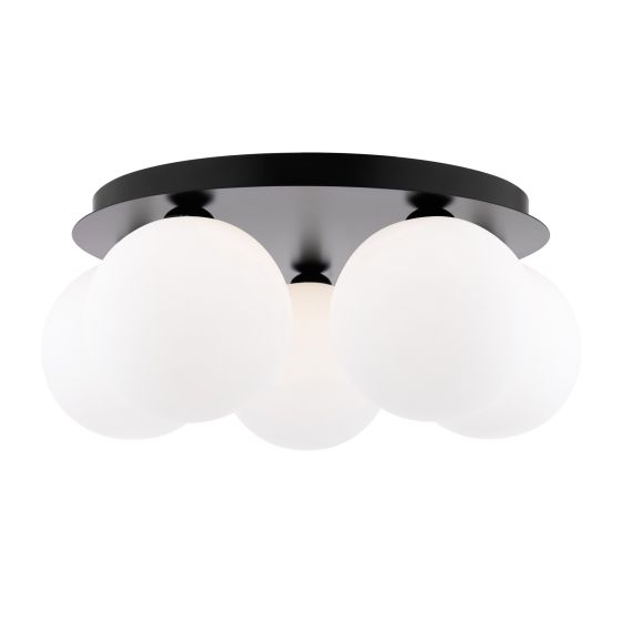 Foley 5 Light Flush Matt Black With Opal Glass