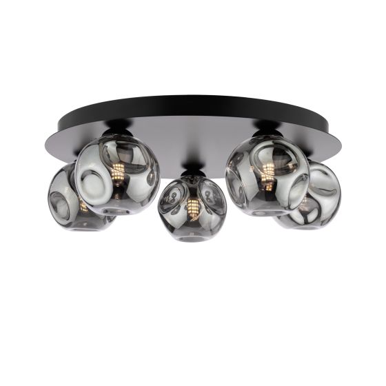 Foley 5 Light Flush Matt Black With Closed Organic Smoked Glass