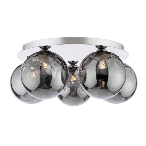 Foley 5 Light Flush Polished Chrome With Smoked Dimpled Glass