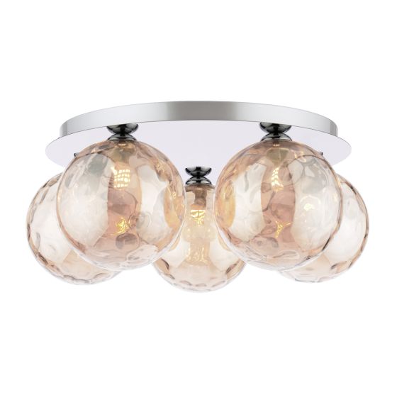 Foley 5 Light Flush Polished Chrome With Amber Dimpled Glass