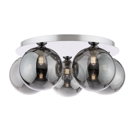 Foley 5 Light Flush Polished Chrome With Smoked Glass