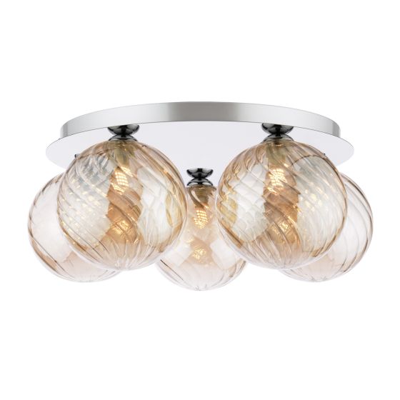 Foley 5 Light Flush Polished Chrome With Twisted Amber Glass
