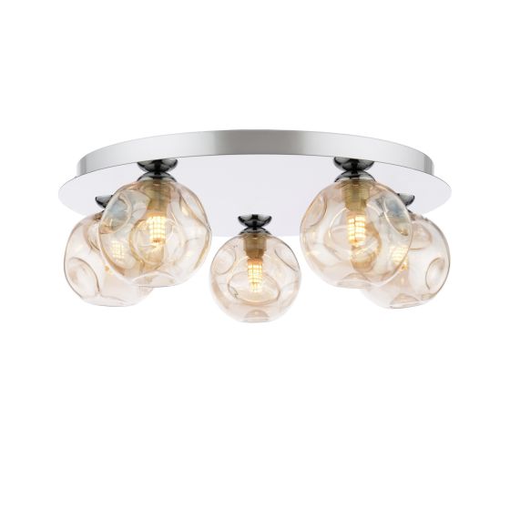 Foley 5 Light Flush Polished Chrome With Closed Organic Amber Glass