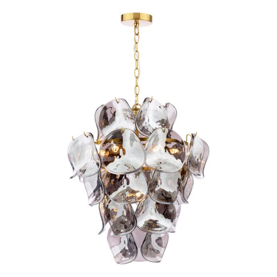 Genoa 8 Light Pendant Natural Brass and Smoked Glass