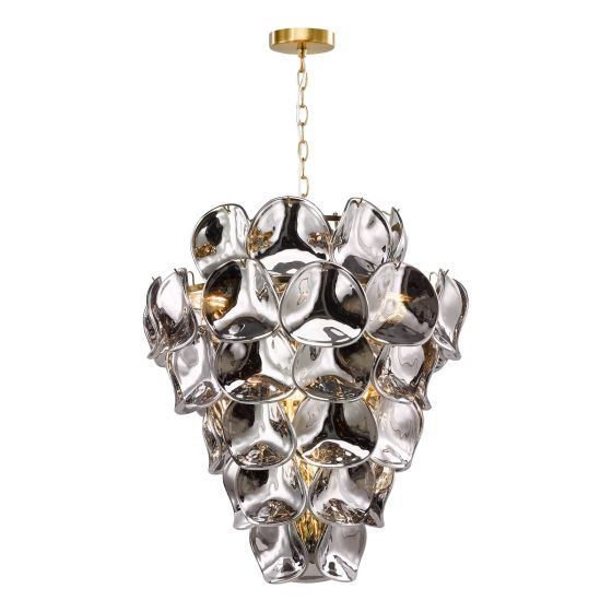 Genoa 12 Light Chandelier Natural Brass and Smoked Glass