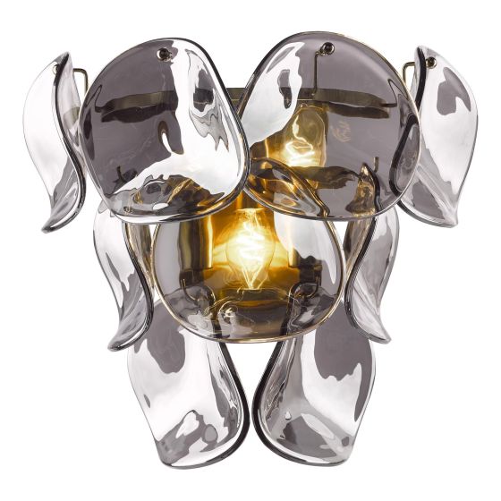 Genoa 3 Light Wall Light Natural Brass and Smoked Glass