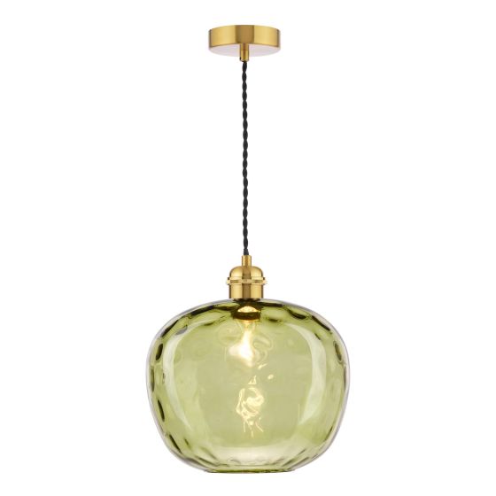 George Pendant Natural Brass with Green Dimple Glass
