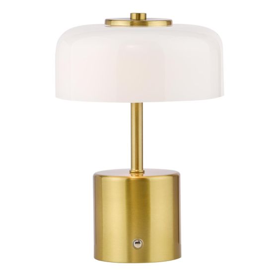 Gidget Rechargeable Table Lamp Natural Brass and Opal Glass LED