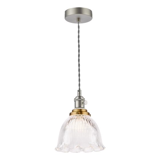 Hadano E14 Pendant Antique Chrome and Domed Ribbed Glass Shade