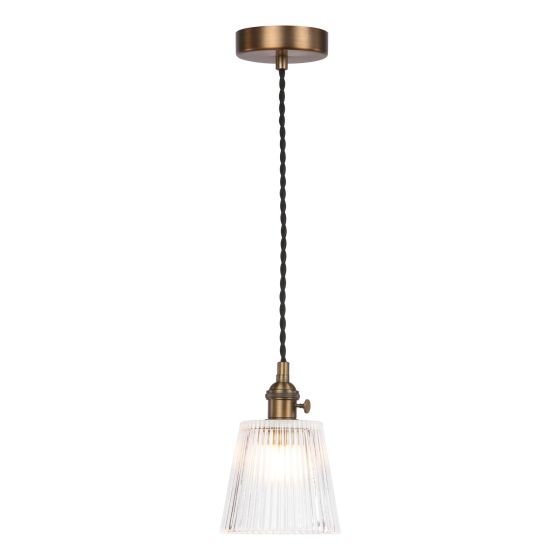 Hadano E14 Pendant Antique Bronze with Clear Ribbed Glass Shade