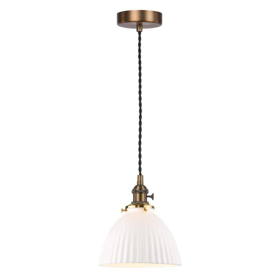 Hadano E14 Pendant Antique Bronze with White Domed Ceramic Shade