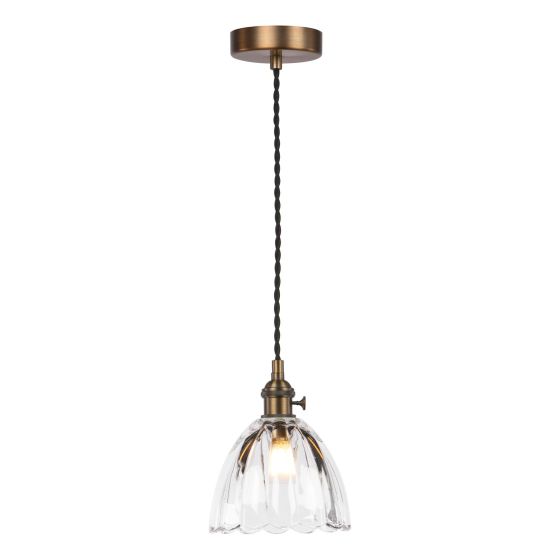 Hadano E14 Pendant Antique Bronze with Scalloped Bell Glass Shade