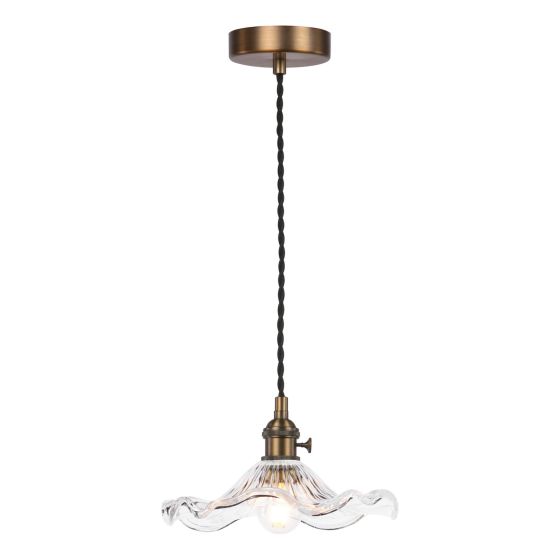 Hadano E14 Pendant Antique Bronze with Wavy Glass Shade